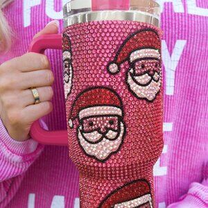 B356 Pink Santa Rhinestone Tumbler